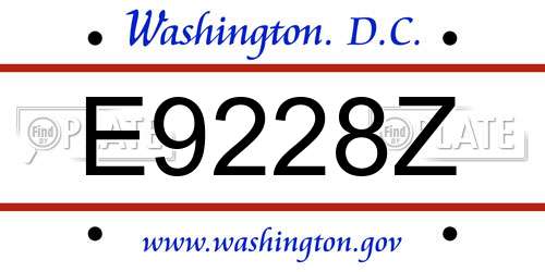 E9228Z District Of Columbia License Plate