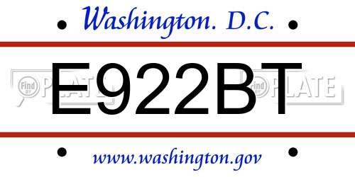 E922BT District Of Columbia License Plate