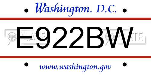 E922BW District Of Columbia License Plate