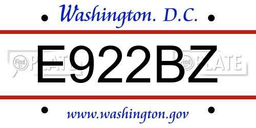 E922BZ District Of Columbia License Plate