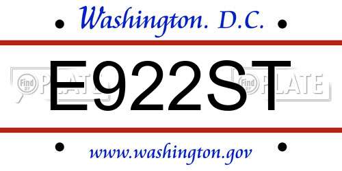 E922ST District Of Columbia License Plate