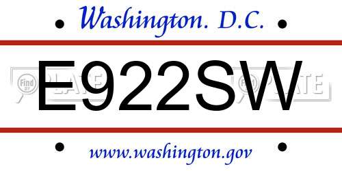 E922SW District Of Columbia License Plate