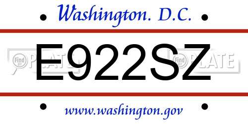 E922SZ District Of Columbia License Plate