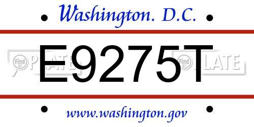 E9275T District Of Columbia License Plate