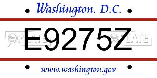 E9275Z District Of Columbia License Plate
