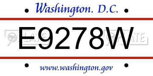 E9278W District Of Columbia License Plate