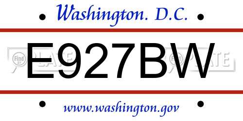 E927BW District Of Columbia License Plate