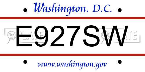 E927SW District Of Columbia License Plate