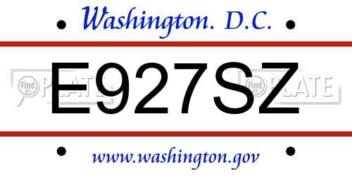 E927SZ District Of Columbia License Plate