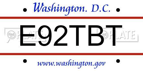 E92TBT District Of Columbia License Plate