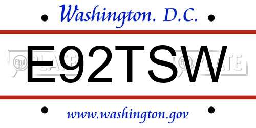 E92TSW District Of Columbia License Plate