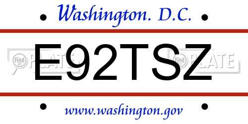 E92TSZ District Of Columbia License Plate