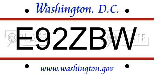 E92ZBW District Of Columbia License Plate