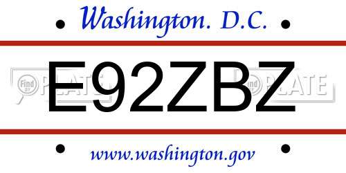 E92ZBZ District Of Columbia License Plate