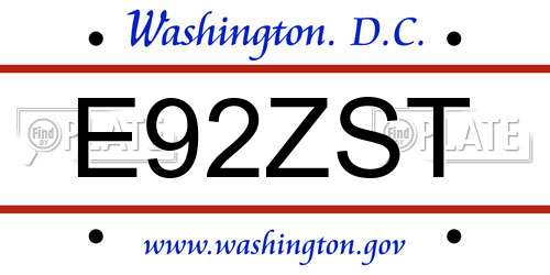 E92ZST District Of Columbia License Plate