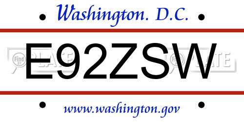 E92ZSW District Of Columbia License Plate