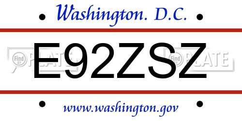 E92ZSZ District Of Columbia License Plate