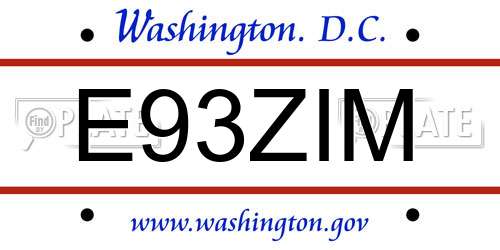 E93ZIM District Of Columbia License Plate