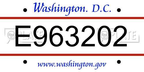 E963202 District Of Columbia License Plate