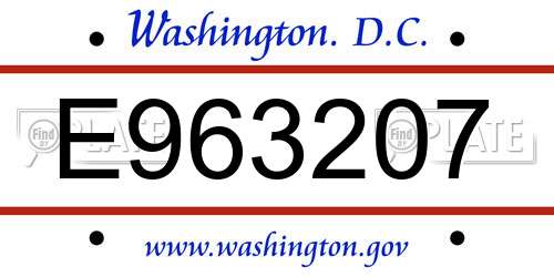 E963207 District Of Columbia License Plate