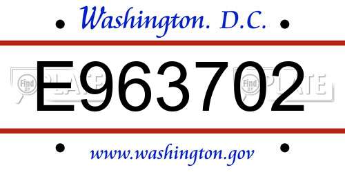 E963702 District Of Columbia License Plate