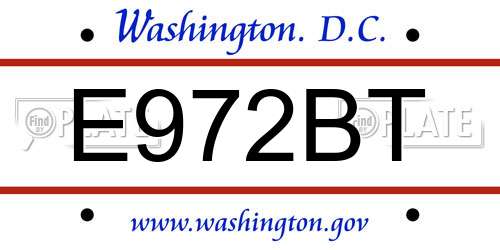 E972BT District Of Columbia License Plate