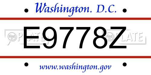 E9778Z District Of Columbia License Plate
