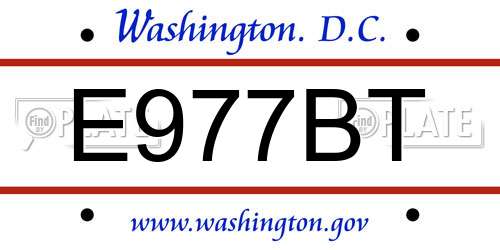 E977BT District Of Columbia License Plate