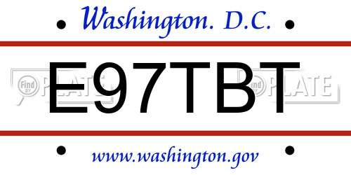 E97TBT District Of Columbia License Plate