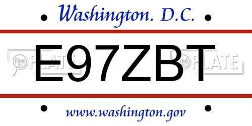E97ZBT District Of Columbia License Plate