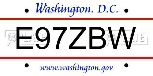 E97ZBW District Of Columbia License Plate