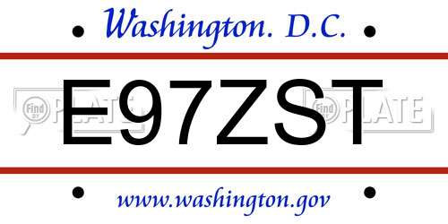 E97ZST District Of Columbia License Plate