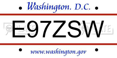 E97ZSW District Of Columbia License Plate