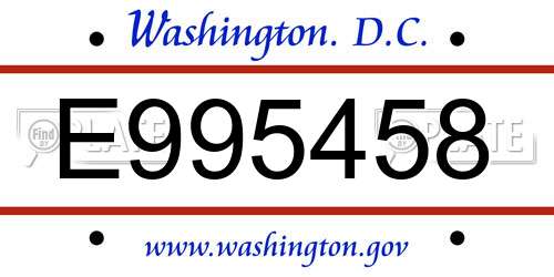 E995458 District Of Columbia License Plate