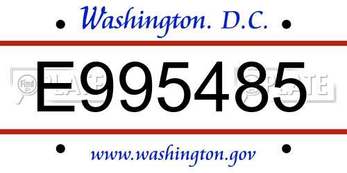 E995485 District Of Columbia License Plate