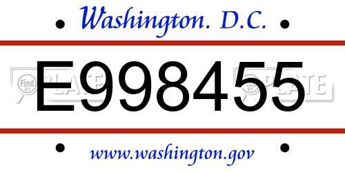 E998455 District Of Columbia License Plate