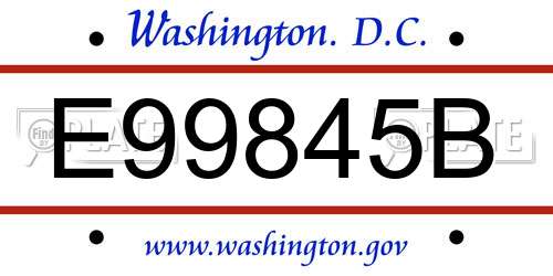 E99845B District Of Columbia License Plate