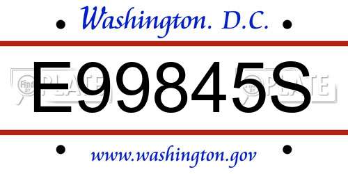E99845S District Of Columbia License Plate