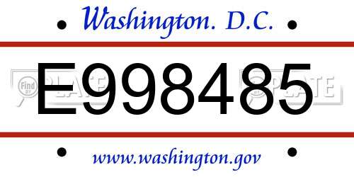 E998485 District Of Columbia License Plate
