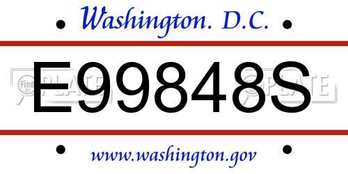 E99848S District Of Columbia License Plate