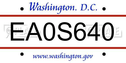 EA0S640 District Of Columbia License Plate