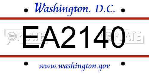EA2140 District Of Columbia License Plate