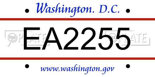 EA2255 District Of Columbia License Plate