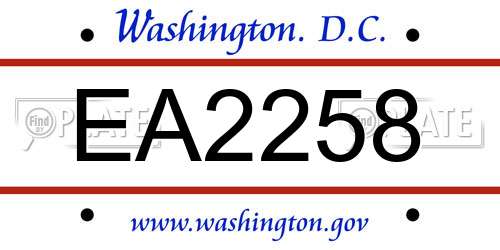 EA2258 District Of Columbia License Plate