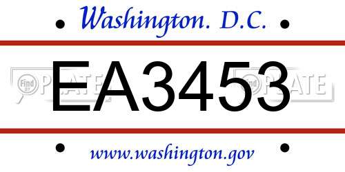 EA3453 District Of Columbia License Plate