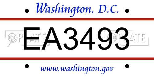 EA3493 District Of Columbia License Plate