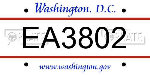 EA3802 District Of Columbia License Plate