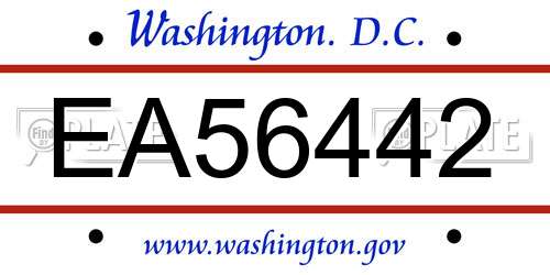 EA56442 District Of Columbia License Plate