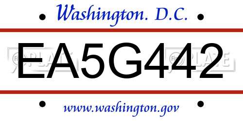 EA5G442 District Of Columbia License Plate
