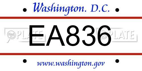 EA836 District Of Columbia License Plate